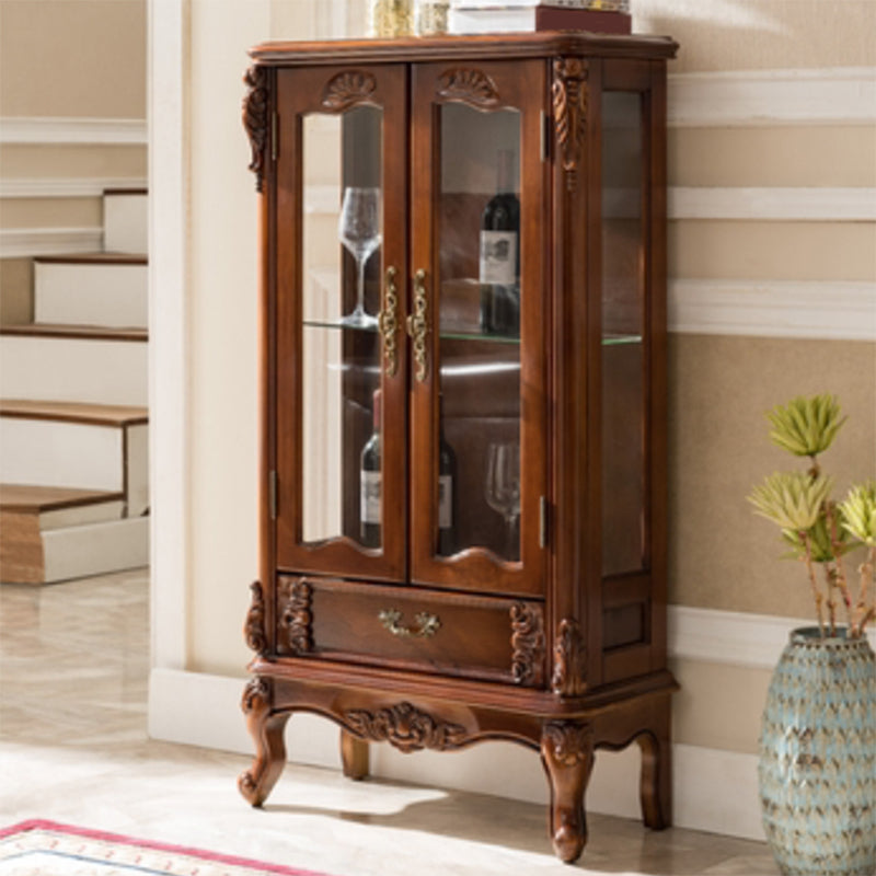 Traditional Glass Doors Curio Cabinet Birch Storage Cabinet for Home 28"L x 14"W x 59"H Brown Clearhalo 'Display & China Cabinets' 'display_china_cabinets' 'furn' 'furn_display_china_cabinets' 'Furniture' 'Kitchen & Dining Furniture' 7411388