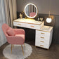 Modern Dressing Table Bedroom Stone Lighted Mirror Make-up Vanity Makeup Vanity & Mirror & Stools 31"L x 16"W x 30"H Pink Clearhalo 'Bedroom Furniture' 'furn' 'furn_makeup_vanities' 'Furniture' 'Makeup Vanities' 'makeup_vanities' 7412676