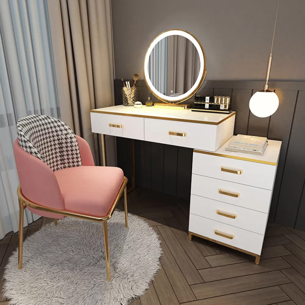 Modern Dressing Table Bedroom Stone Lighted Mirror Make-up Vanity Makeup Vanity & Mirror & Stools 31"L x 16"W x 30"H Orange Houndstooth Clearhalo 'Bedroom Furniture' 'furn' 'furn_makeup_vanities' 'Furniture' 'Makeup Vanities' 'makeup_vanities' 7412678
