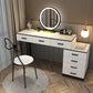 Modern Dressing Table Bedroom Stone Lighted Mirror Make-up Vanity Makeup Vanity & Mirror & Stools 47"L x 16"W x 30"H Black Clearhalo 'Bedroom Furniture' 'furn' 'furn_makeup_vanities' 'Furniture' 'Makeup Vanities' 'makeup_vanities' 7412685