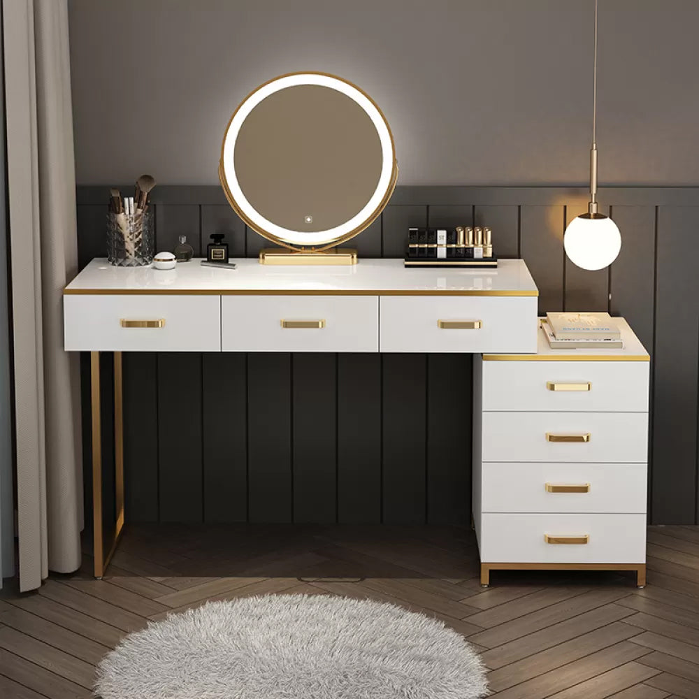 Modern Dressing Table Bedroom Stone Lighted Mirror Make-up Vanity Makeup Vanity & Mirror 39.4"L x 15.7"W x 29.5"H Unavailable Clearhalo 'Bedroom Furniture' 'furn' 'furn_makeup_vanities' 'Furniture' 'Makeup Vanities' 'makeup_vanities' 7412692
