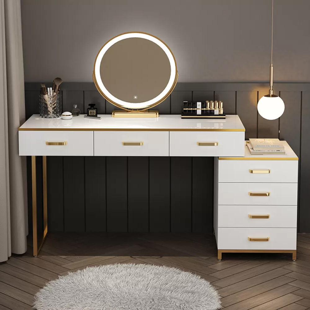 Modern Dressing Table Bedroom Stone Lighted Mirror Make-up Vanity Makeup Vanity & Mirror 47"L x 16"W x 30"H Unavailable Clearhalo 'Bedroom Furniture' 'furn' 'furn_makeup_vanities' 'Furniture' 'Makeup Vanities' 'makeup_vanities' 7412693