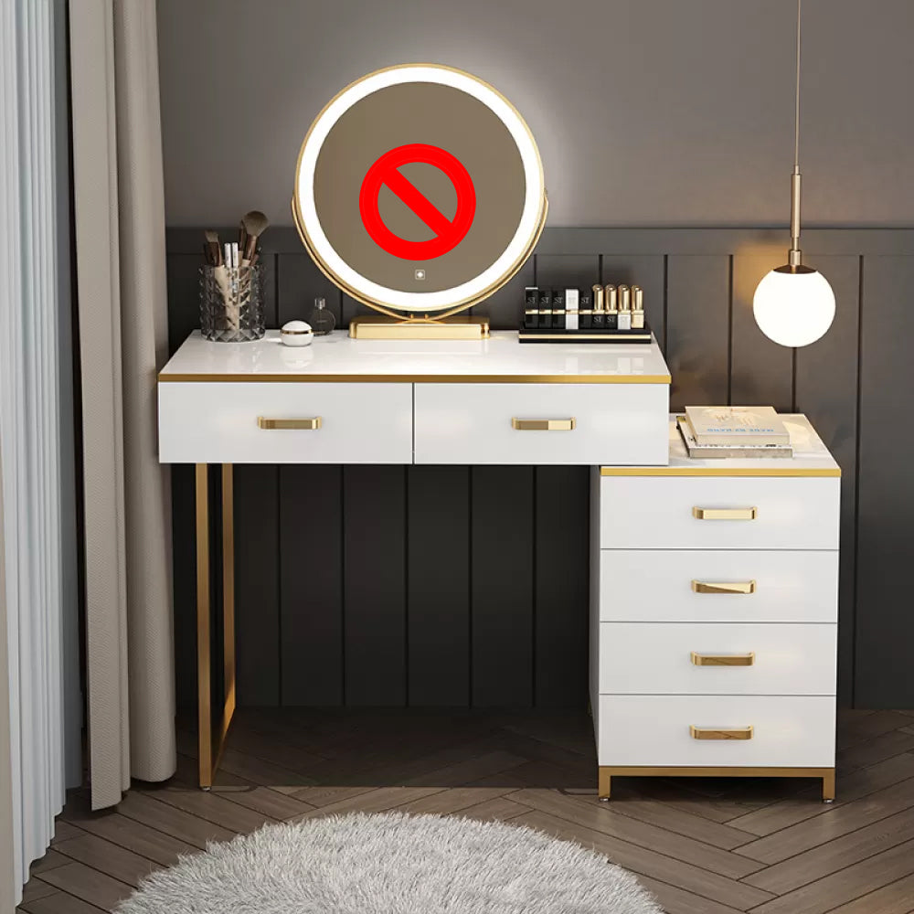 Modern Dressing Table Bedroom Stone Lighted Mirror Make-up Vanity Makeup Vanity 31"L x 16"W x 30"H Unavailable Clearhalo 'Bedroom Furniture' 'furn' 'furn_makeup_vanities' 'Furniture' 'Makeup Vanities' 'makeup_vanities' 7412694