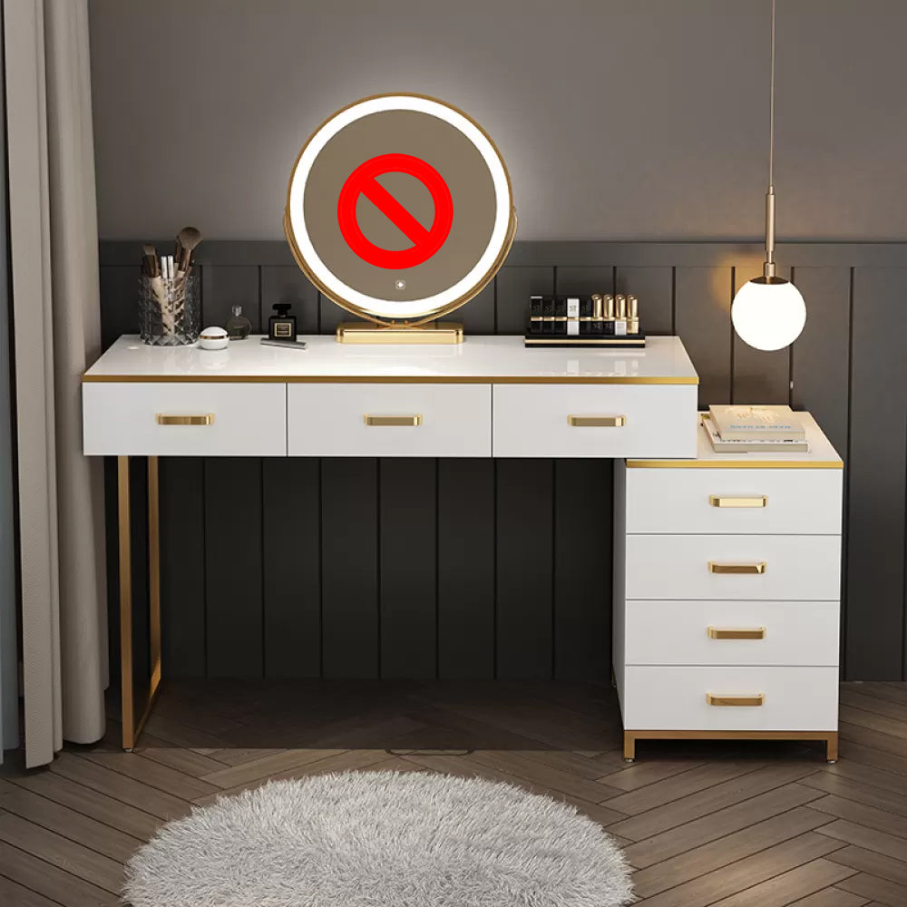 Modern Dressing Table Bedroom Stone Lighted Mirror Make-up Vanity Makeup Vanity 39.4"L x 15.7"W x 29.5"H Unavailable Clearhalo 'Bedroom Furniture' 'furn' 'furn_makeup_vanities' 'Furniture' 'Makeup Vanities' 'makeup_vanities' 7412695