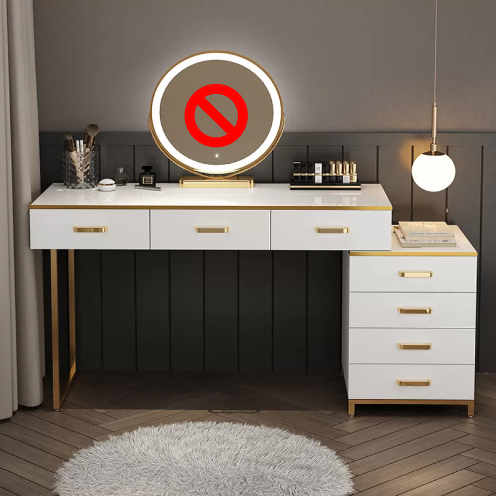 Modern Dressing Table Bedroom Stone Lighted Mirror Make-up Vanity Makeup Vanity 47"L x 16"W x 30"H Unavailable Clearhalo 'Bedroom Furniture' 'furn' 'furn_makeup_vanities' 'Furniture' 'Makeup Vanities' 'makeup_vanities' 7412696