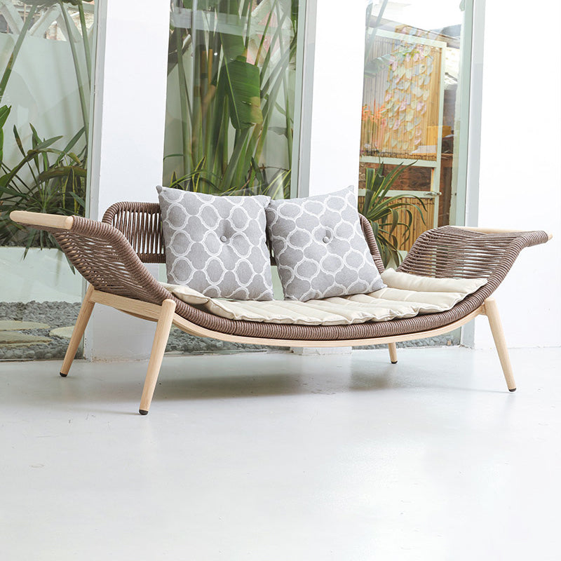 Traditional Rattan Cushioned Yoga Chaise Lounge Chair with Arms and Pillow Accent Chair Violet Clearhalo 'Chairs & Seating' 'Chaise Lounge' 'chaise_lounge' 'furn' 'furn_chaise_lounge' 'Furniture' 'Living Room Furniture' 7413074