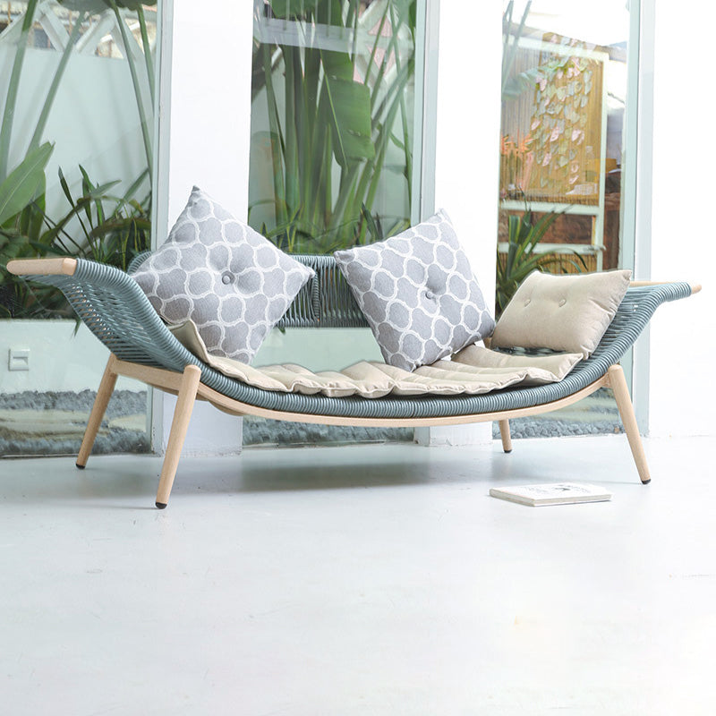 Traditional Rattan Cushioned Yoga Chaise Lounge Chair with Arms and Pillow Accent Chair Blue Clearhalo 'Chairs & Seating' 'Chaise Lounge' 'chaise_lounge' 'furn' 'furn_chaise_lounge' 'Furniture' 'Living Room Furniture' 7413075