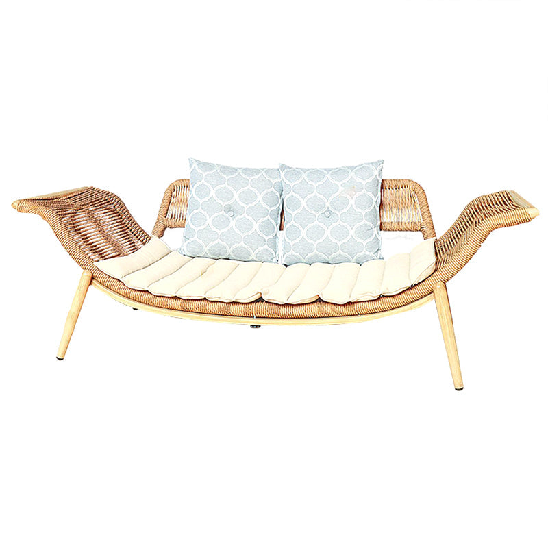 Traditional Rattan Cushioned Yoga Chaise Lounge Chair with Arms and Pillow Accent Chair Clearhalo 'Chairs & Seating' 'Chaise Lounge' 'chaise_lounge' 'furn' 'furn_chaise_lounge' 'Furniture' 'Living Room Furniture' 7413080