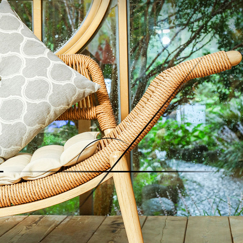 Traditional Rattan Cushioned Yoga Chaise Lounge Chair with Arms and Pillow Accent Chair Clearhalo 'Chairs & Seating' 'Chaise Lounge' 'chaise_lounge' 'furn' 'furn_chaise_lounge' 'Furniture' 'Living Room Furniture' 7413085