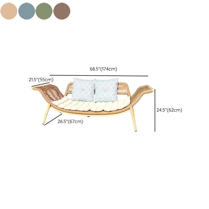 Traditional Rattan Cushioned Yoga Chaise Lounge Chair with Arms and Pillow Accent Chair Clearhalo 'Chairs & Seating' 'Chaise Lounge' 'chaise_lounge' 'furn' 'furn_chaise_lounge' 'Furniture' 'Living Room Furniture' 7413086