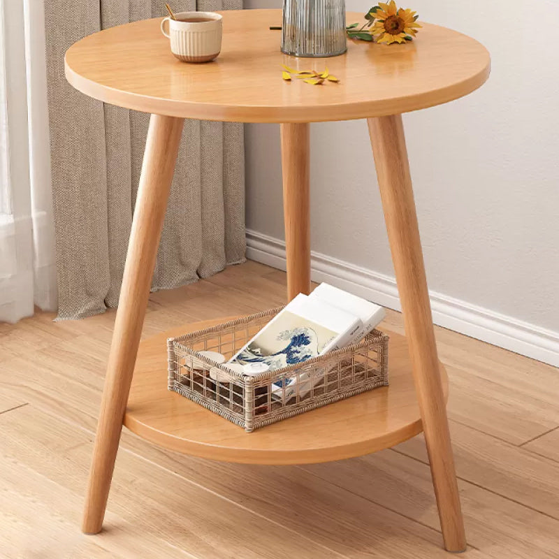 Stone 3 Legs Cocktail Table Modern Round Coffee Table with Shelf 23.6"L x 23.6"W x 28.3"H Natural Shelves Included Clearhalo 'Coffee & Accent Tables' 'Coffee Tables' 'coffee_tables' 'furn' 'furn_coffee_tables' 'Furniture' 'Living Room Furniture' 7413306
