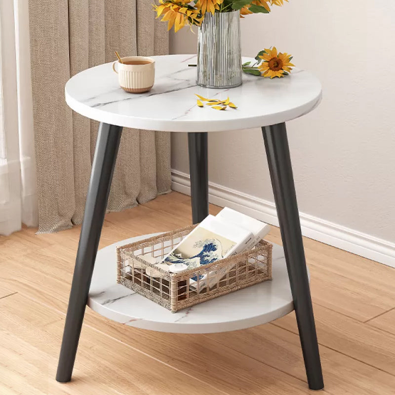 Stone 3 Legs Cocktail Table Modern Round Coffee Table with Shelf 16"L x 16"W x 20.5"H White-Black Shelves Included Clearhalo 'Coffee & Accent Tables' 'Coffee Tables' 'coffee_tables' 'furn' 'furn_coffee_tables' 'Furniture' 'Living Room Furniture' 7413312
