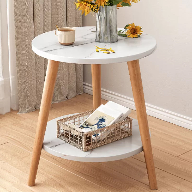 Stone 3 Legs Cocktail Table Modern Round Coffee Table with Shelf 16"L x 16"W x 20.5"H Marble Shelves Included Clearhalo 'Coffee & Accent Tables' 'Coffee Tables' 'coffee_tables' 'furn' 'furn_coffee_tables' 'Furniture' 'Living Room Furniture' 7413313
