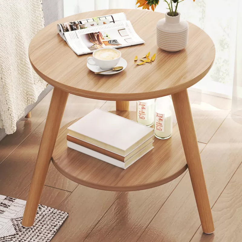 Stone 3 Legs Cocktail Table Modern Round Coffee Table with Shelf 16"L x 16"W x 16"H Natural Shelves Included Clearhalo 'Coffee & Accent Tables' 'Coffee Tables' 'coffee_tables' 'furn' 'furn_coffee_tables' 'Furniture' 'Living Room Furniture' 7413316