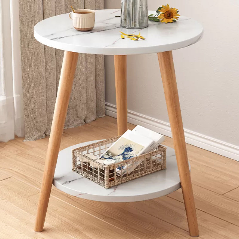 Stone 3 Legs Cocktail Table Modern Round Coffee Table with Shelf 18.9"L x 18.9"W x 28.3"H Marble Shelves Included Clearhalo 'Coffee & Accent Tables' 'Coffee Tables' 'coffee_tables' 'furn' 'furn_coffee_tables' 'Furniture' 'Living Room Furniture' 7413318