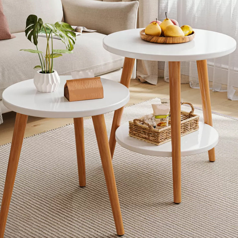 Stone 3 Legs Cocktail Table Modern Round Coffee Table with Shelf 19"L x 19"W x 28"H + 16"L x 16"W x 20"H White Shelves Included Clearhalo 'Coffee & Accent Tables' 'Coffee Tables' 'coffee_tables' 'furn' 'furn_coffee_tables' 'Furniture' 'Living Room Furniture' 7413320