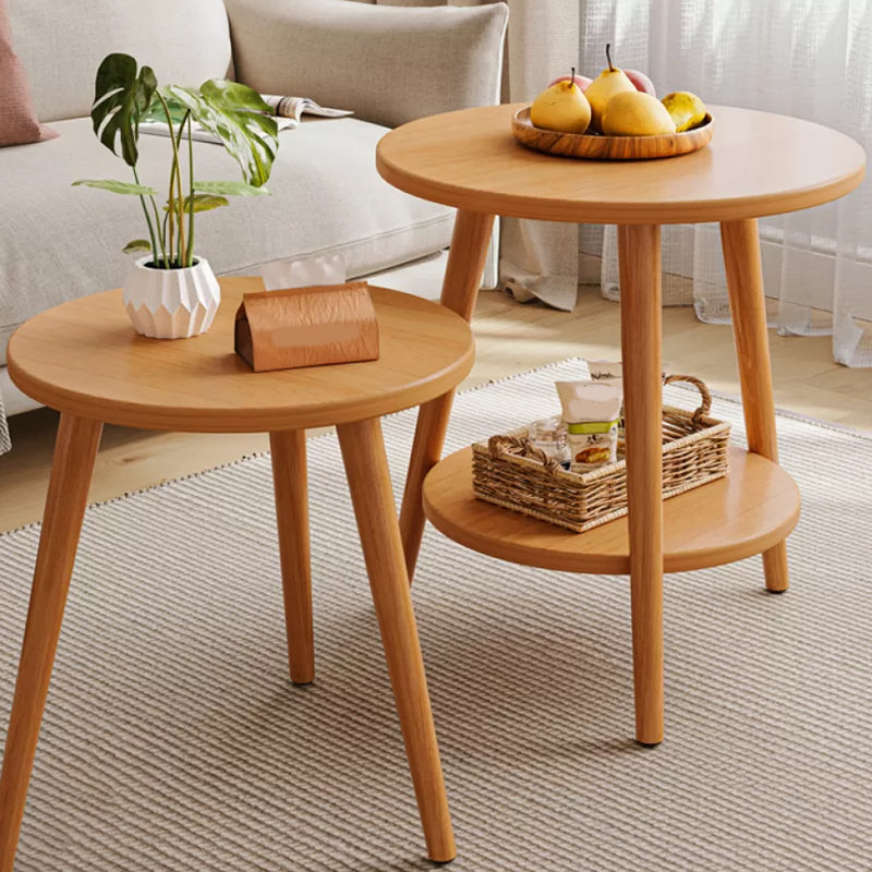 Stone 3 Legs Cocktail Table Modern Round Coffee Table with Shelf 19"L x 19"W x 28"H + 16"L x 16"W x 20"H Natural Shelves Included Clearhalo 'Coffee & Accent Tables' 'Coffee Tables' 'coffee_tables' 'furn' 'furn_coffee_tables' 'Furniture' 'Living Room Furniture' 7413322