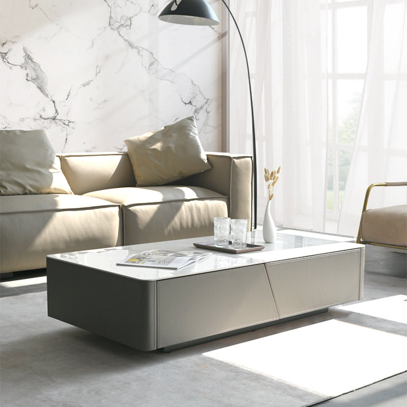 Minimalism Slate Rectangular Coffee Table White Coffee Table Set with Drawer Clearhalo 'Coffee & Accent Tables' 'Coffee Tables' 'coffee_tables' 'furn' 'furn_coffee_tables' 'Furniture' 'Living Room Furniture' 7413598