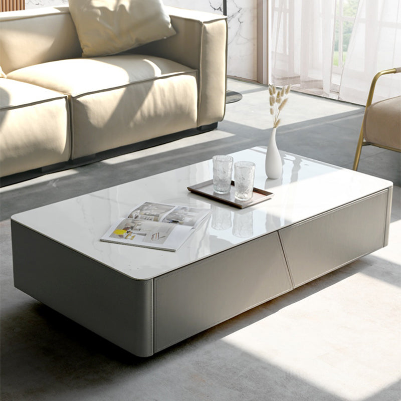 Minimalism Slate Rectangular Coffee Table White Coffee Table Set with Drawer Clearhalo 'Coffee & Accent Tables' 'Coffee Tables' 'coffee_tables' 'furn' 'furn_coffee_tables' 'Furniture' 'Living Room Furniture' 7413599