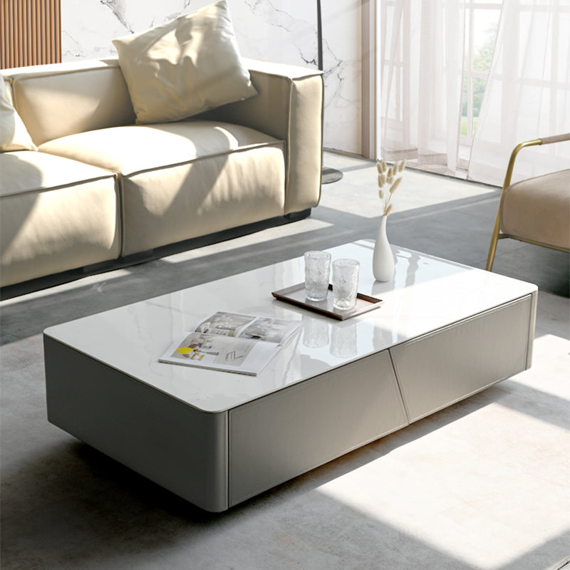 Minimalism Slate Rectangular Coffee Table White Coffee Table Set with Drawer Clearhalo 'Coffee & Accent Tables' 'Coffee Tables' 'coffee_tables' 'furn' 'furn_coffee_tables' 'Furniture' 'Living Room Furniture' 7413601