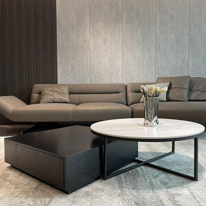 Abstract Coffee or End Table Contemporary Slate Coffee Cocktail Table 35''L x 35''W x 13''H + 24"L x 24"W x 9"H Clearhalo 'Coffee & Accent Tables' 'Coffee Tables' 'coffee_tables' 'furn' 'furn_coffee_tables' 'Furniture' 'Living Room Furniture' 7413644