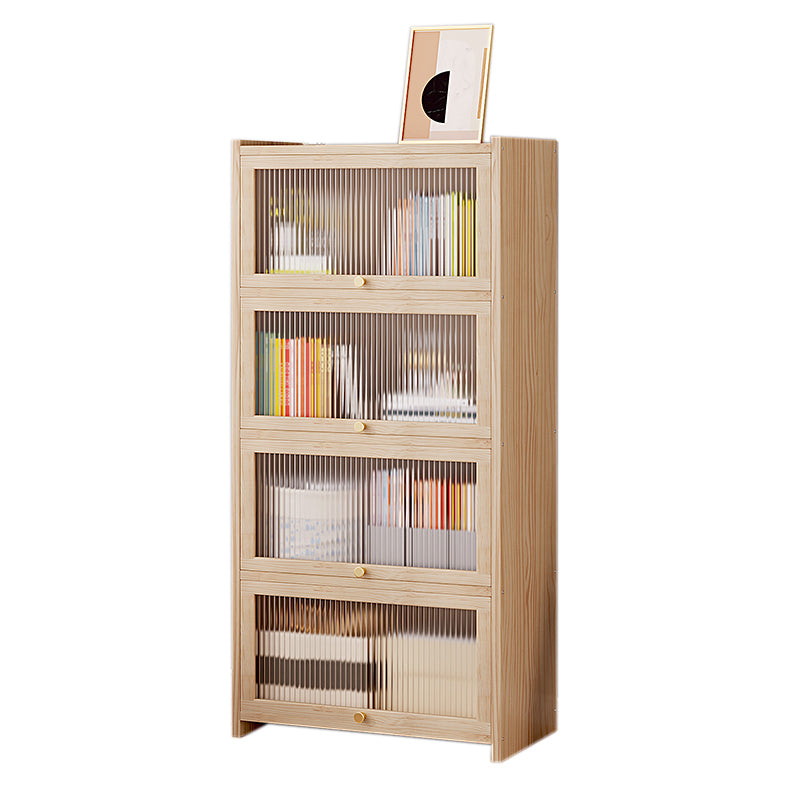 Contemporary Solid Wood Accent Cabinet Rectangle Storage Cabinet with Glass Top