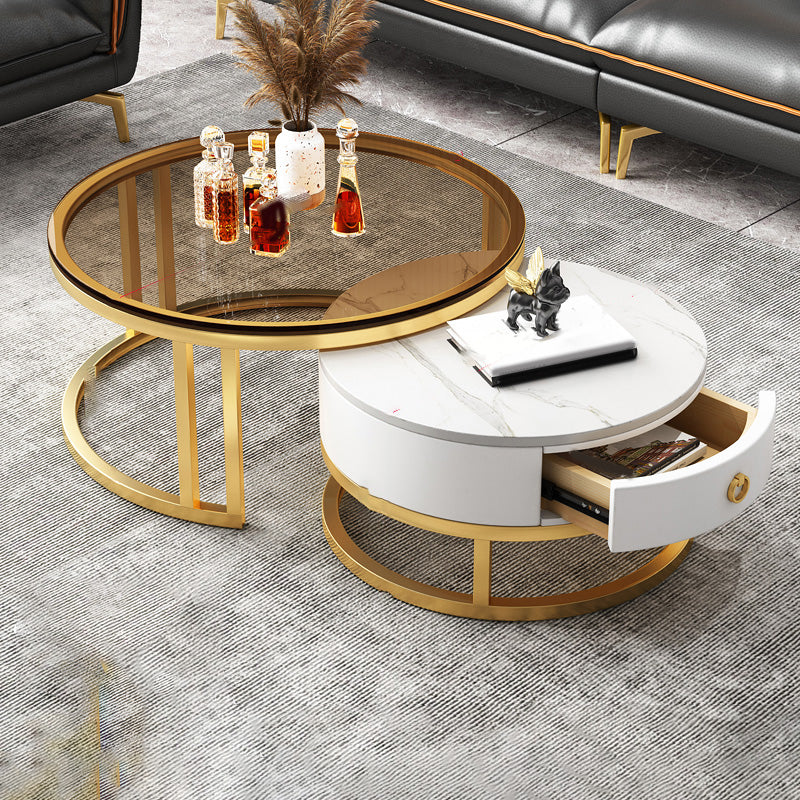 Frame Coffee Table Modern Slate Cocktail Table with Storage Drawers Gold White Clearhalo 'Coffee & Accent Tables' 'Coffee Tables' 'coffee_tables' 'furn' 'furn_coffee_tables' 'Furniture' 'Living Room Furniture' 7414253