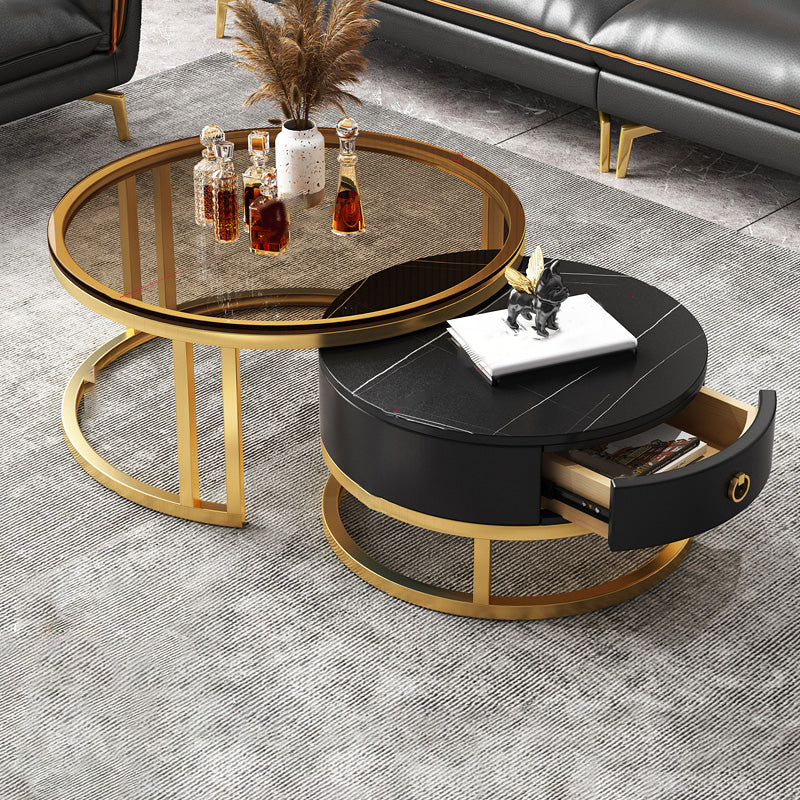 Frame Coffee Table Modern Slate Cocktail Table with Storage Drawers Gold Black Clearhalo 'Coffee & Accent Tables' 'Coffee Tables' 'coffee_tables' 'furn' 'furn_coffee_tables' 'Furniture' 'Living Room Furniture' 7414255