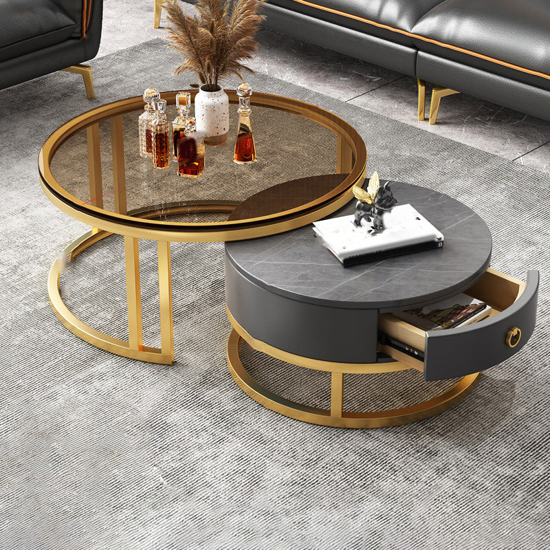Frame Coffee Table Modern Slate Cocktail Table with Storage Drawers Gold Gray Clearhalo 'Coffee & Accent Tables' 'Coffee Tables' 'coffee_tables' 'furn' 'furn_coffee_tables' 'Furniture' 'Living Room Furniture' 7414256