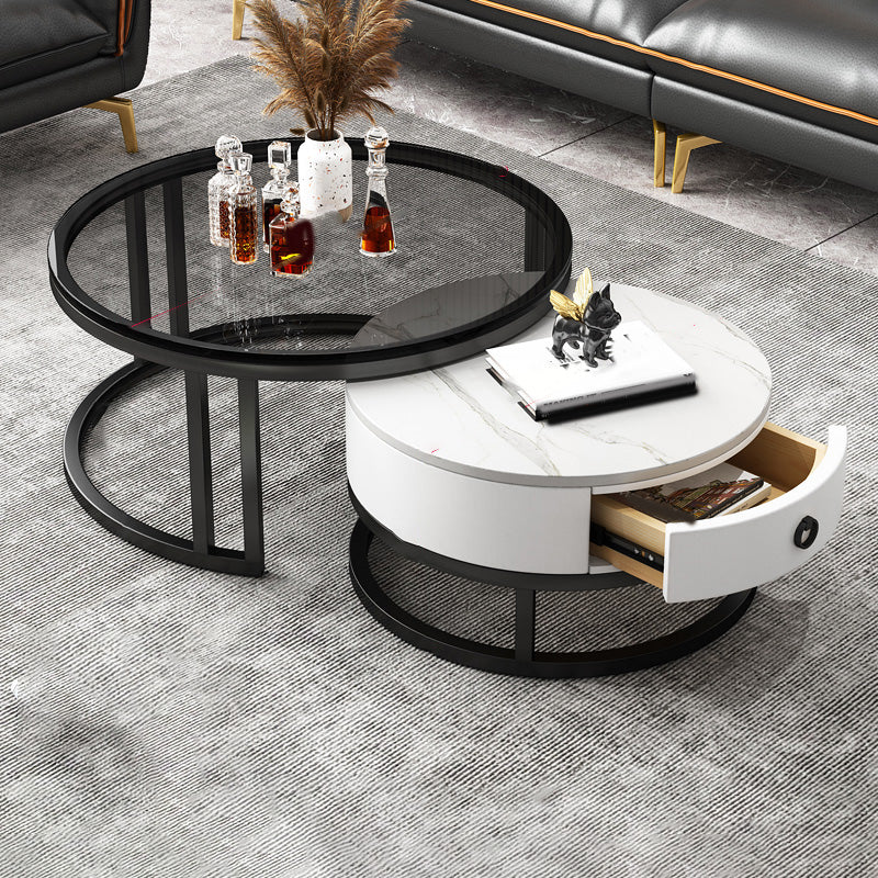 Frame Coffee Table Modern Slate Cocktail Table with Storage Drawers Black White Clearhalo 'Coffee & Accent Tables' 'Coffee Tables' 'coffee_tables' 'furn' 'furn_coffee_tables' 'Furniture' 'Living Room Furniture' 7414258