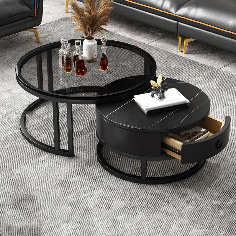 Frame Coffee Table Modern Slate Cocktail Table with Storage Drawers Black Black Clearhalo 'Coffee & Accent Tables' 'Coffee Tables' 'coffee_tables' 'furn' 'furn_coffee_tables' 'Furniture' 'Living Room Furniture' 7414260