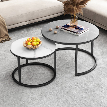 Frame Coffee Table Modern Slate Cocktail Table with Storage Drawers 28"L x 28"W x 17"H + 20''L x 20''W x 15''H Black Natural White Clearhalo 'Coffee & Accent Tables' 'Coffee Tables' 'coffee_tables' 'furn' 'furn_coffee_tables' 'Furniture' 'Living Room Furniture' 7414262