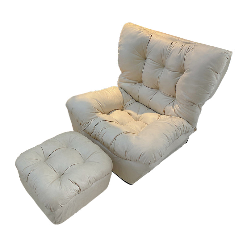 Scandinavian Tufted Single Recliner Chair Wooden Manual Recliner Chair with Footrest 33"L x 26"W x 33"H Tech Cloth Beige Clearhalo 'Chairs & Seating' 'furn' 'furn_recliners' 'Furniture' 'Living Room Furniture' 'Recliners' 7414314