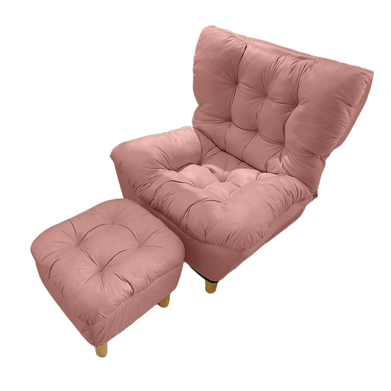 Scandinavian Tufted Single Recliner Chair Wooden Manual Recliner Chair with Footrest 33"L x 26"W x 38"H Tech Cloth Pink Clearhalo 'Chairs & Seating' 'furn' 'furn_recliners' 'Furniture' 'Living Room Furniture' 'Recliners' 7414327