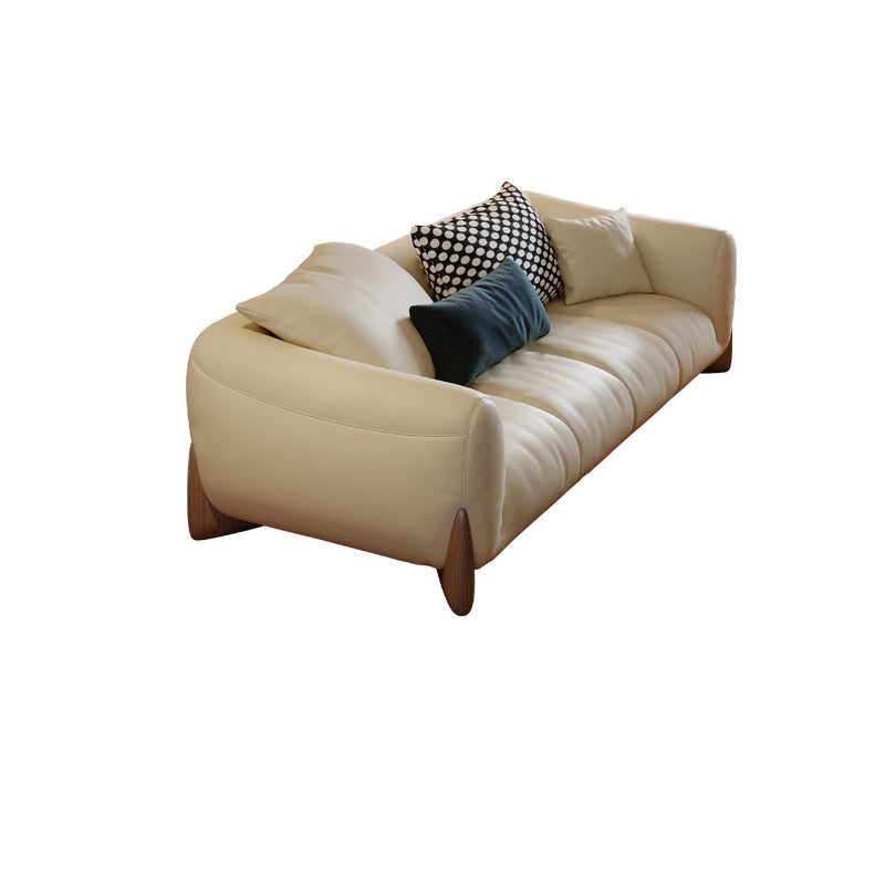 Genuine Leather Loose Back Sofa 31.5" H Beige Tuxedo Arm Sofa