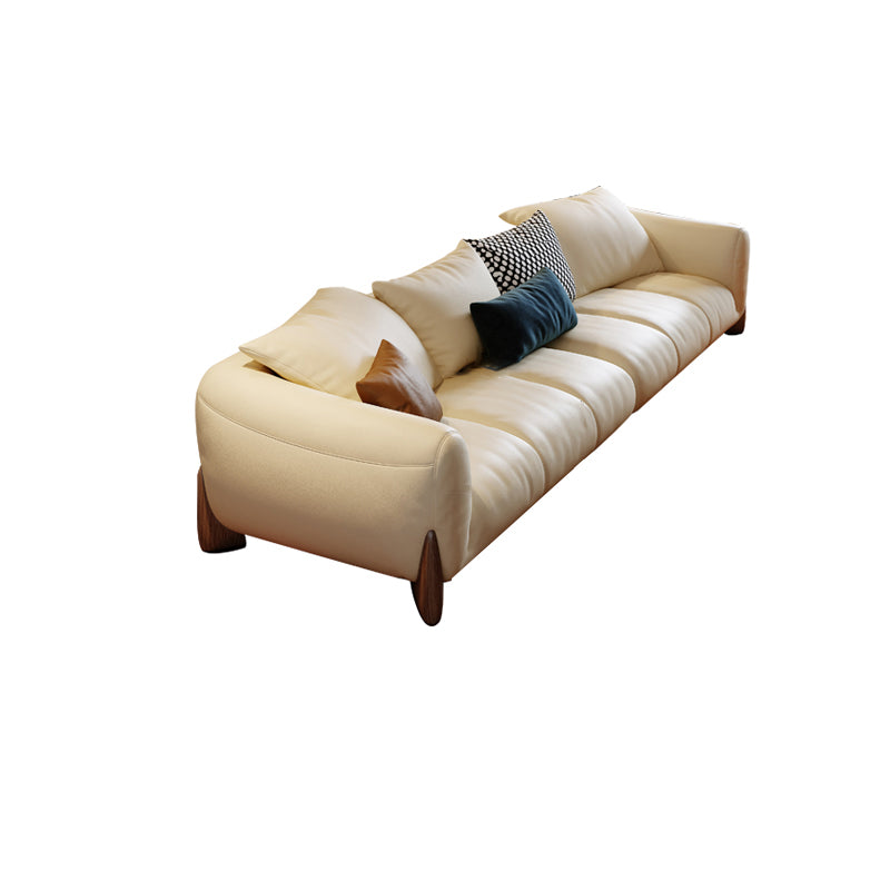 Genuine Leather Loose Back Sofa 31.5" H Beige Tuxedo Arm Sofa