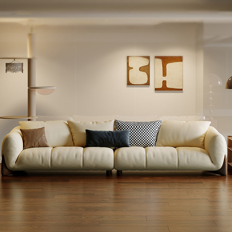 Genuine Leather Loose Back Sofa 31.5" H Beige Tuxedo Arm Sofa