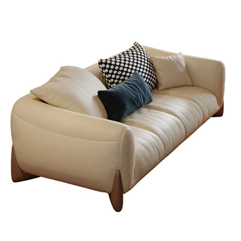 Genuine Leather Loose Back Sofa 31.5" H Beige Tuxedo Arm Sofa