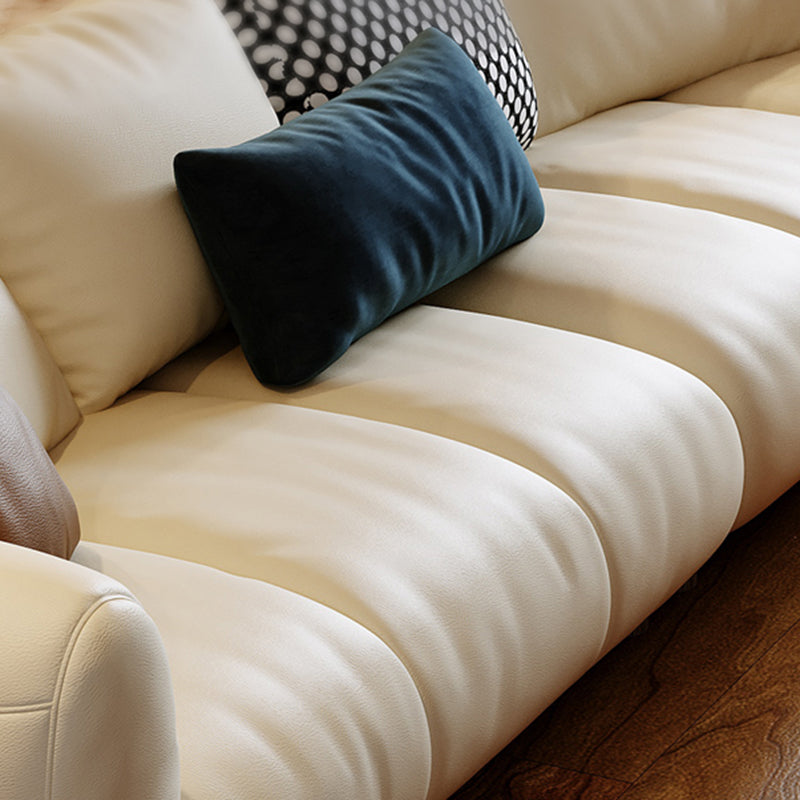 Genuine Leather Loose Back Sofa 31.5" H Beige Tuxedo Arm Sofa