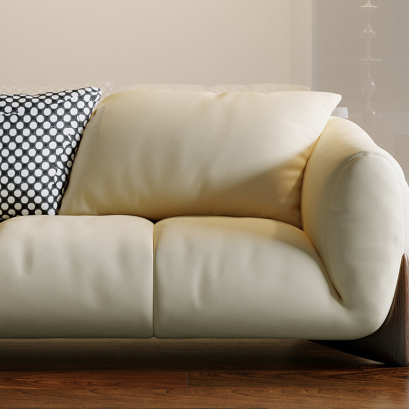 Genuine Leather Loose Back Sofa 31.5" H Beige Tuxedo Arm Sofa