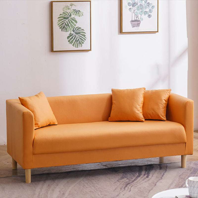 Faux Leather Tuxedo Arm Sofa Scandinavian Single Cushion Sofa with Pillows