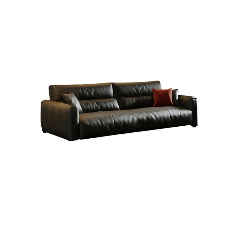 Black Genuine Leather Sofa Mid-Century Modern Square Arm Sofa Genuine Leather Clearhalo 'furn' 'furn_sofas' 'Furniture' 'Living Room Furniture' 'Sofa' 'sofas' 7414548