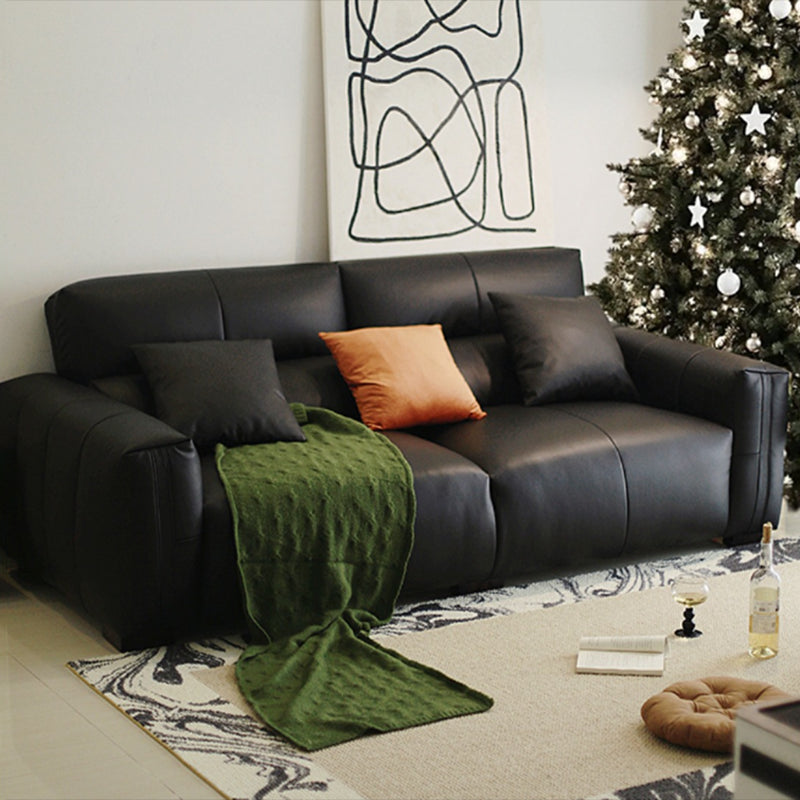 Black Genuine Leather Sofa Mid-Century Modern Square Arm Sofa Clearhalo 'furn' 'furn_sofas' 'Furniture' 'Living Room Furniture' 'Sofa' 'sofas' 7414550
