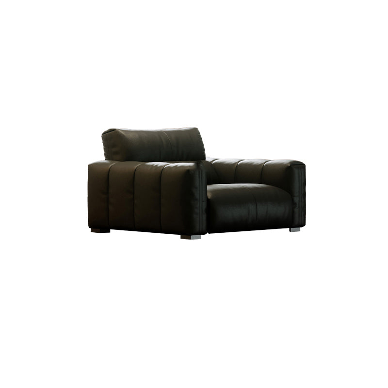 Black Genuine Leather Sofa Mid-Century Modern Square Arm Sofa 43"L x 39"W x 33.5"H Clearhalo 'furn' 'furn_sofas' 'Furniture' 'Living Room Furniture' 'Sofa' 'sofas' 7414553