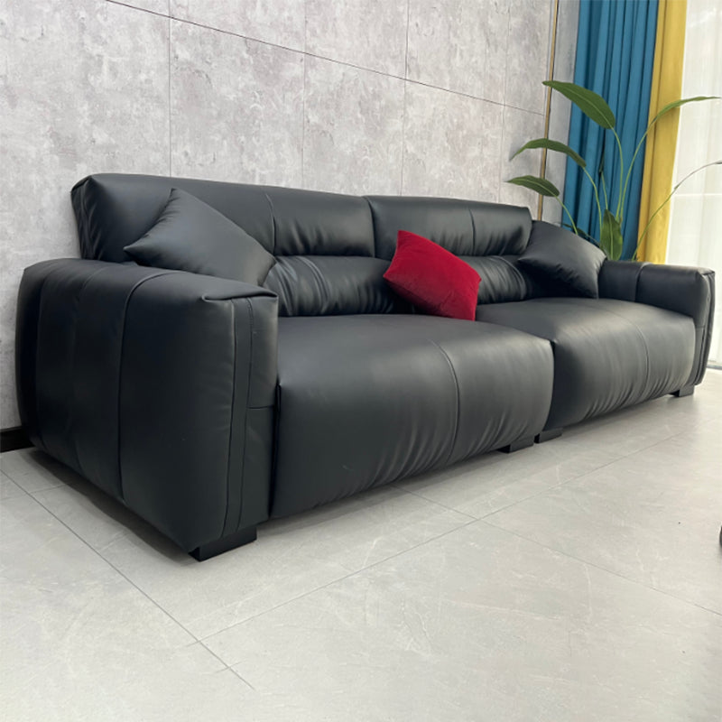 Black Genuine Leather Sofa Mid-Century Modern Square Arm Sofa Clearhalo 'furn' 'furn_sofas' 'Furniture' 'Living Room Furniture' 'Sofa' 'sofas' 7414554