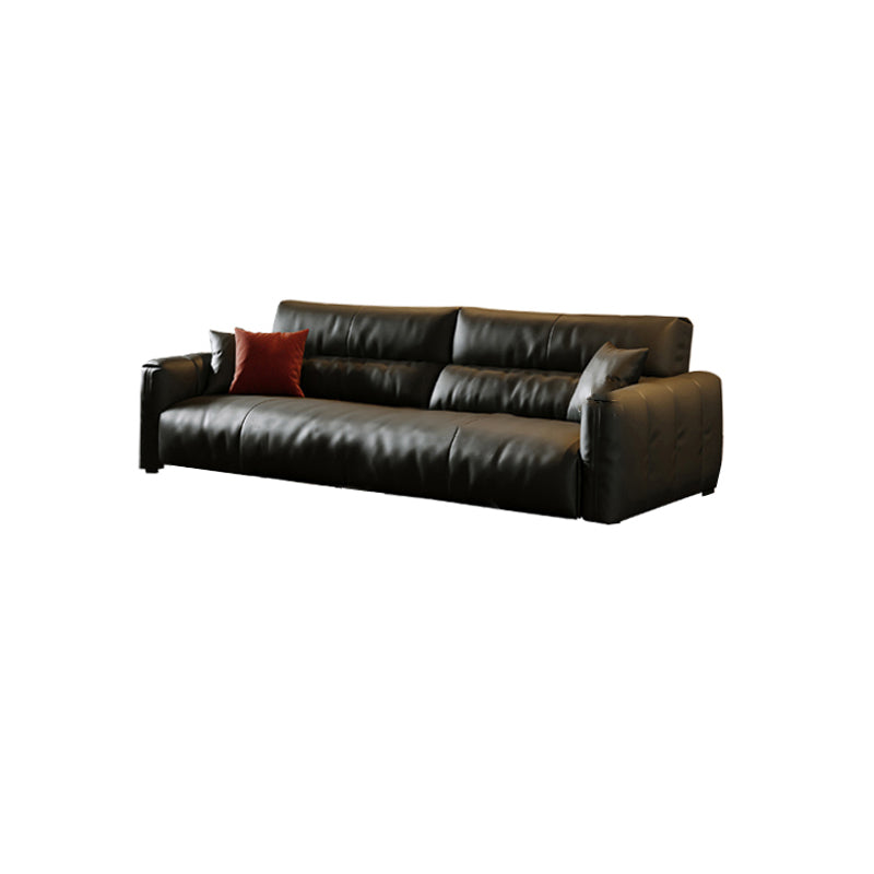 Black Genuine Leather Sofa Mid-Century Modern Square Arm Sofa Clearhalo 'furn' 'furn_sofas' 'Furniture' 'Living Room Furniture' 'Sofa' 'sofas' 7414555