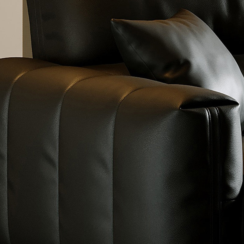 Black Genuine Leather Sofa Mid-Century Modern Square Arm Sofa Clearhalo 'furn' 'furn_sofas' 'Furniture' 'Living Room Furniture' 'Sofa' 'sofas' 7414556