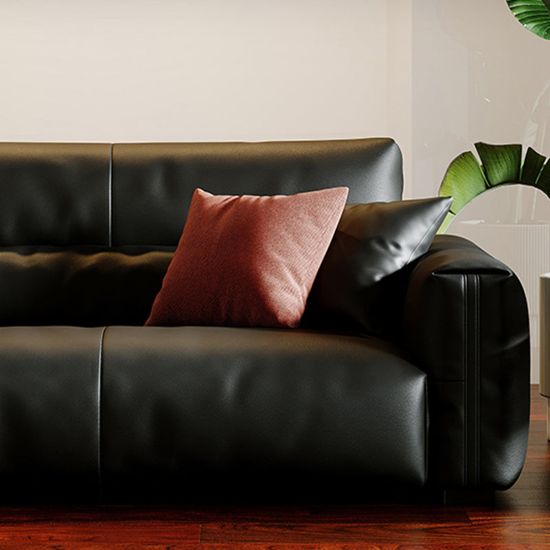Black Genuine Leather Sofa Mid-Century Modern Square Arm Sofa Clearhalo 'furn' 'furn_sofas' 'Furniture' 'Living Room Furniture' 'Sofa' 'sofas' 7414559