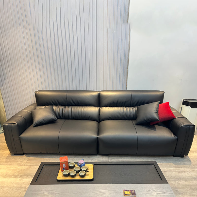 Black Genuine Leather Sofa Mid-Century Modern Square Arm Sofa Clearhalo 'furn' 'furn_sofas' 'Furniture' 'Living Room Furniture' 'Sofa' 'sofas' 7414560