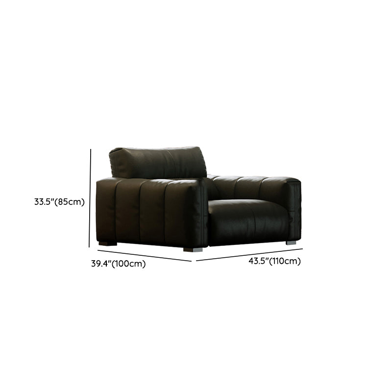 Black Genuine Leather Sofa Mid-Century Modern Square Arm Sofa Clearhalo 'furn' 'furn_sofas' 'Furniture' 'Living Room Furniture' 'Sofa' 'sofas' 7414562
